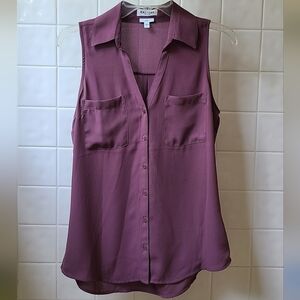 Express Portofino Sleeveless Collared Top, slim small, eggplant purple